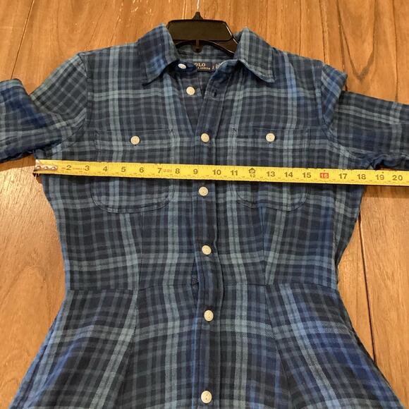 Polo Ralph Lauren Blue Plaid 100% Cotton Maxi Shirt Dress S Western Quiet Luxury - Picture 6 of 12